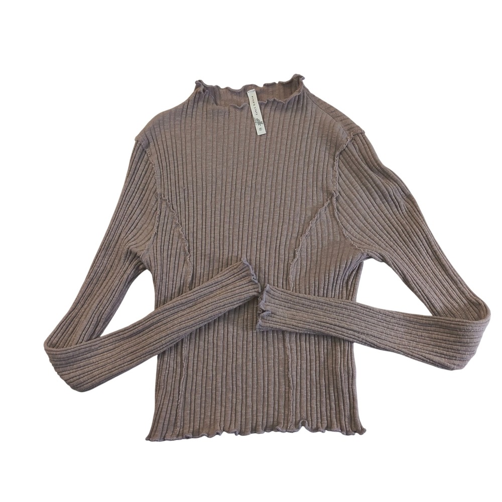 Altar'd State XL Ribbed Long Sleeve Top Lettuce Edge Trim Mock Neck Casual